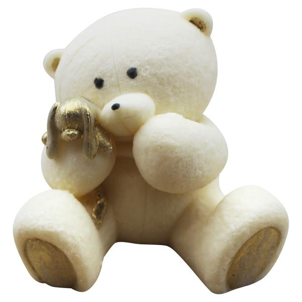 Фигурка шоколадная Медвежонок с зайкой, белый с золотом 5,2 х 6,9 х 5,5 см