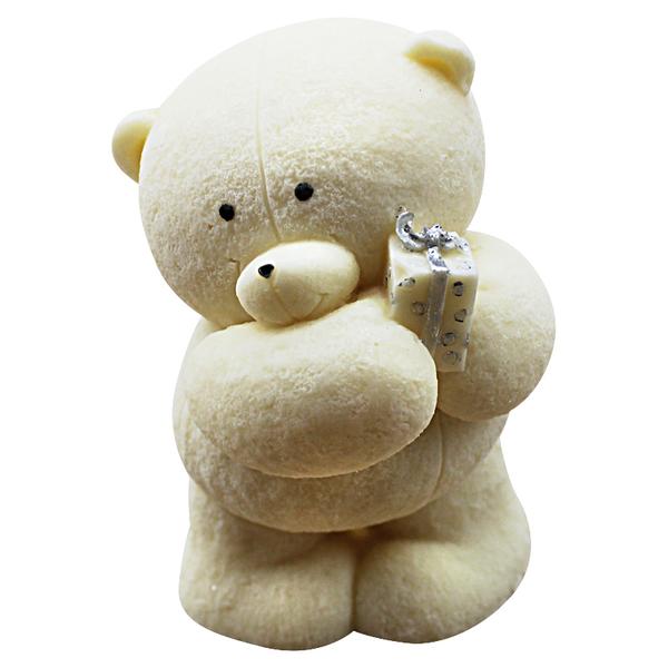 Фигурка шоколадная Медвежонок с подарком, белый с серебром 5,8 х 5,2 х 7,5 см