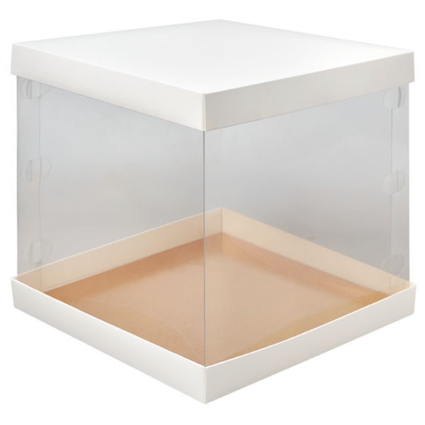 Коробка для торта прозрачная с подложкой, 235 x 235 x 240, белая