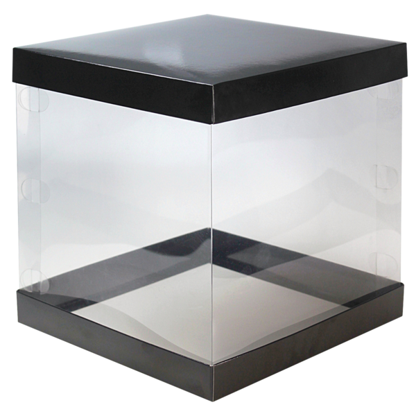 Коробка для торта прозрачная с подложкой, 235 x 235 x 240 мм, черная, BAKER STORE