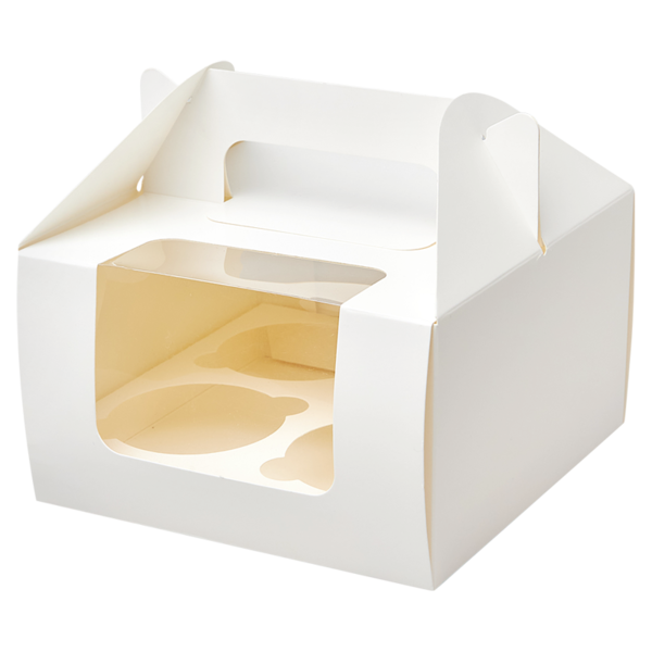 Коробка с ручкой для капкейков на 4 шт. с окном, 160 x 160 x 100, белая