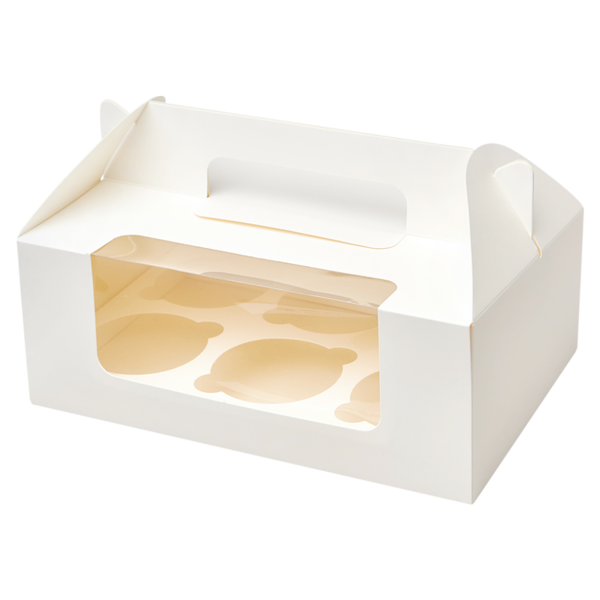 Коробка с ручкой для капкейков на 6 шт. с окном, 235 x 160 x 100, белая