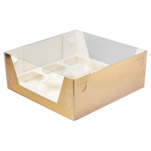 Коробка для капкейков на 9 шт. прозрачная, 235 x 235 x 95, золотая
