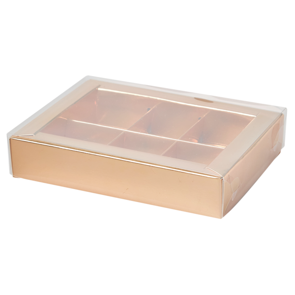 Коробка на 6 конфет с прозрачной крышкой, 155 x 115 x 30, золотая