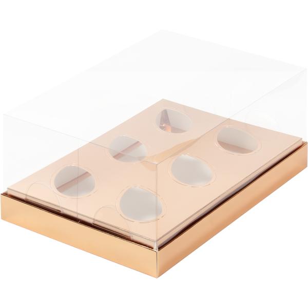 Коробка под 6 шоколадных яиц с прозрачной крышкой 235 x 160 x 100 мм золотая