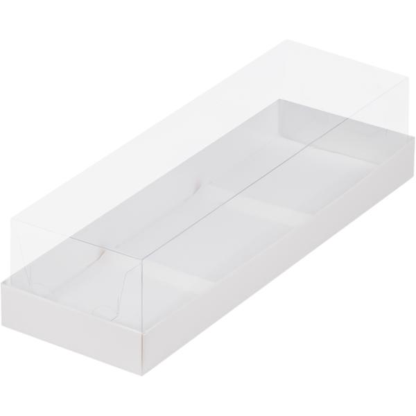 Коробка для муссовых пирожных на 3 шт с прозрачной крышкой 260 x 85 x 60 мм, белая