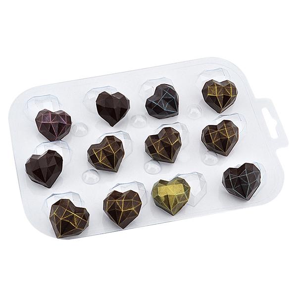 Форма для шоколада Конфеты Граненое Сердце, размер ячейки: 25 x 30 x 10 мм