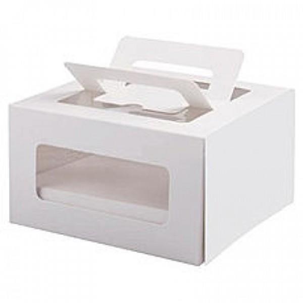 Коробка для торта с окном и ручками 26 х 26 х 13 см белая