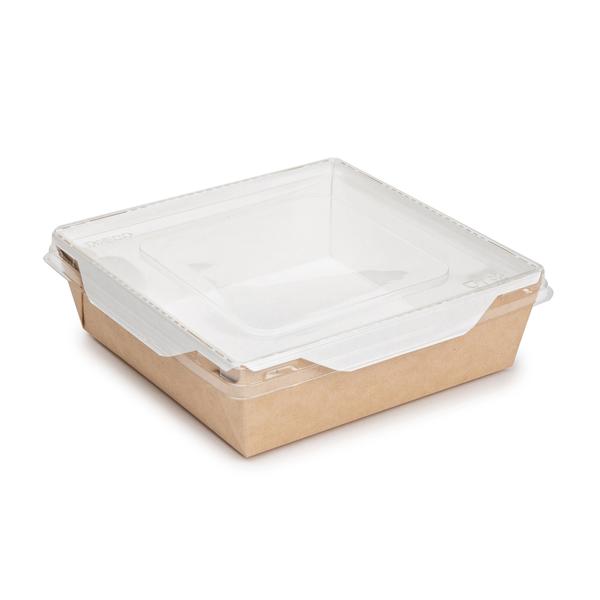 Коробка для салатов / десертов / суши с крышкой 900 мл, 135 x 135 x 48 мм, крафт/белая