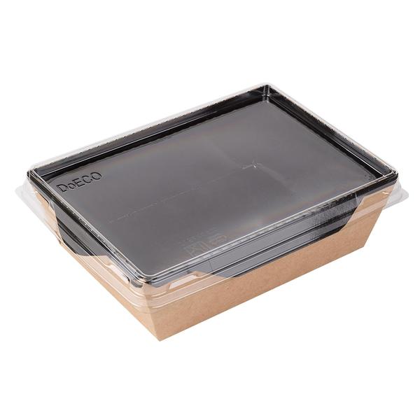 Коробка для салатов / десертов / суши с крышкой 400 мл, 145 x 145 x 63 мм, крафт/черная