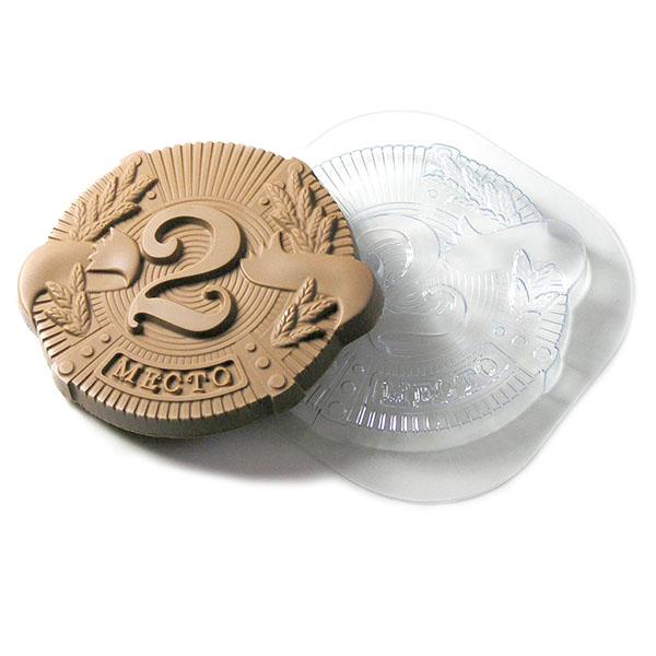 Форма для шоколада Медаль 2 МЕСТО, размер ячейки: 100 x 100 x 10 мм