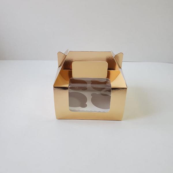 Коробка с ручкой для капкейков на 4 шт. с окном, 160 x 160 x 100, золотая, BAKER STORE