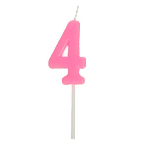 Свеча в торт цифра 4, розовый