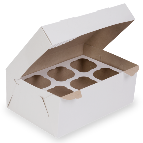 Коробка на 6 капкейков с окном, 2-х сторонняя (белая с ламинацией / крафт), 25х17х10см, forGenika