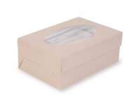 Коробка на 6 капкейков с окном, 2-х сторонняя (белая с ламинацией / крафт), 25х17х10см