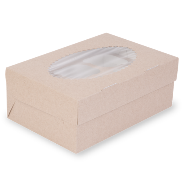Коробка на 6 капкейков с окном, 2-х сторонняя (белая с ламинацией / крафт), 25х17х10 см, forGenika