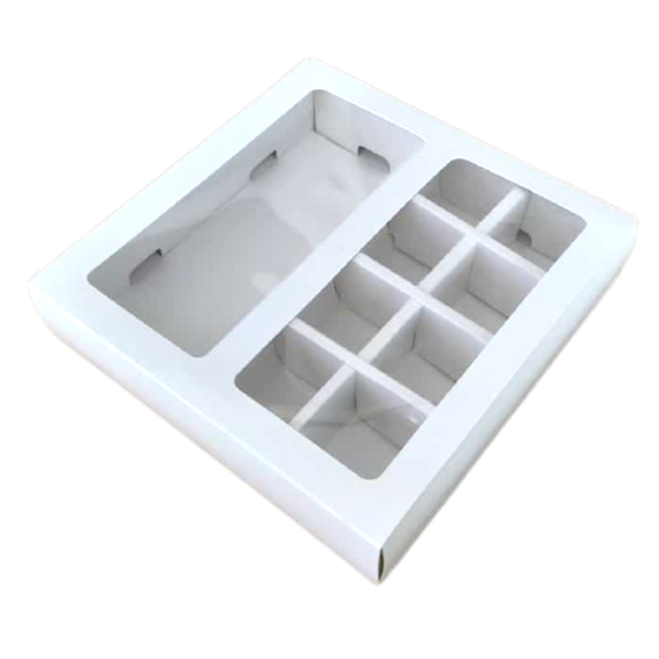 Коробка для конфет 8 ячеек и плитку, белая, 17,5 х 17,5 х 4 см
