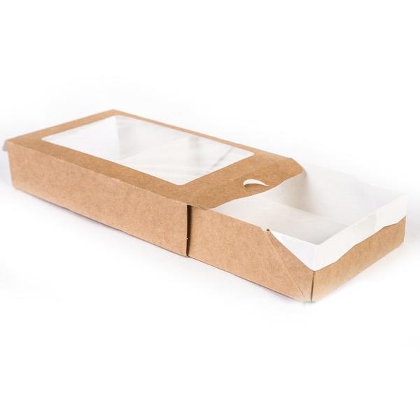 Коробка для пирожных и печенья с окном, крафт с ламинацией 200 х 120 х 40 мм