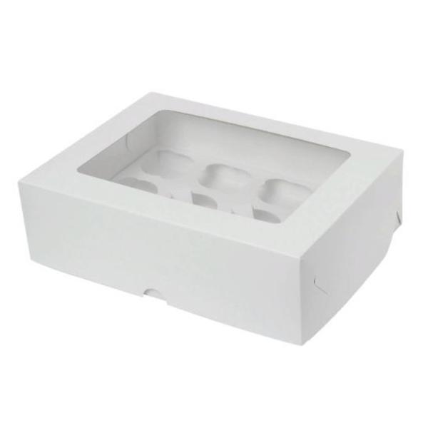 Коробка на 12 капкейков с окном белая, 33 х 25 х 10 см, forGenika