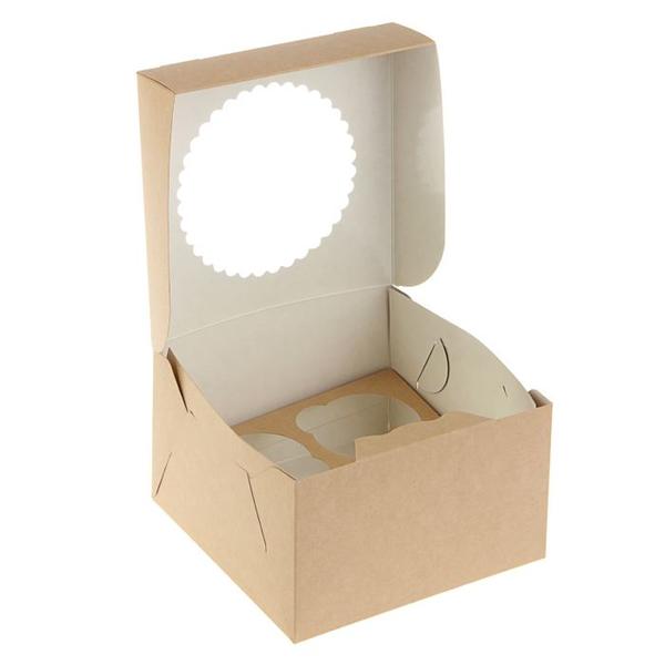 Коробка на 4 капкейка с окном, 2-х сторонняя (белая с ламинацией / крафт)