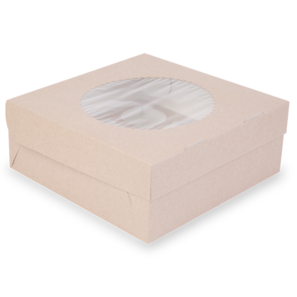 Коробка на 9 капкейков с окном, 2-х сторонняя (белая с ламинацией / крафт), forGenika