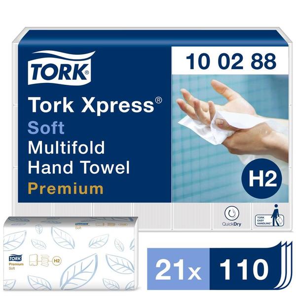 Бумажные полотенца Tork H2 Premium Multifold, 2 слойные, 110 л, 21 х 34 см, белые