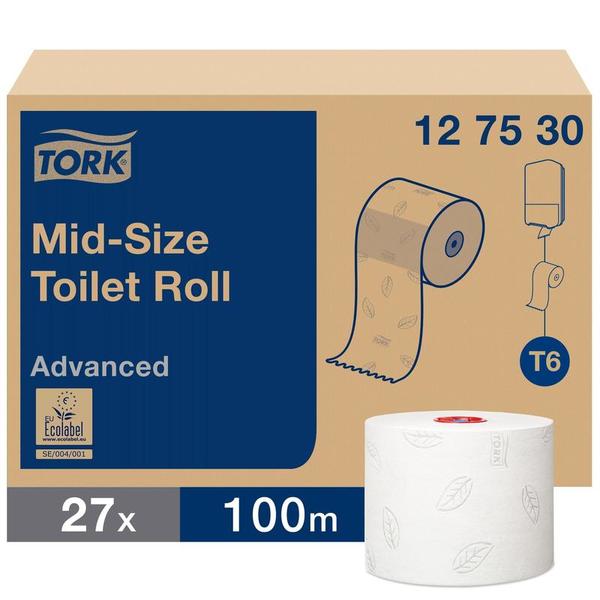 Бумага туалетная TORK T6 Advanced 2 слойная, 100 м компактный рулон, белая