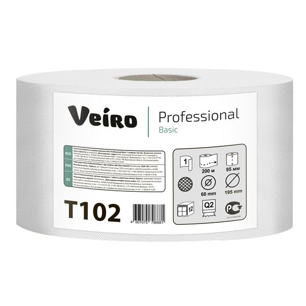 Бумага туалетная VEIRO 1 слойная, 200 м, Basic, натуральный
