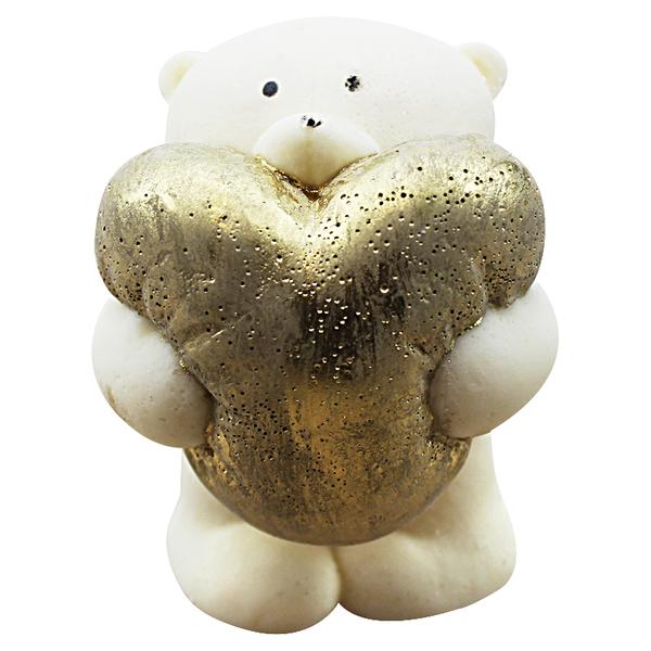Фигурка шоколадная Медвежонок с сердцем, белый с золотом 5,7 х 6,3 х 7,5 см