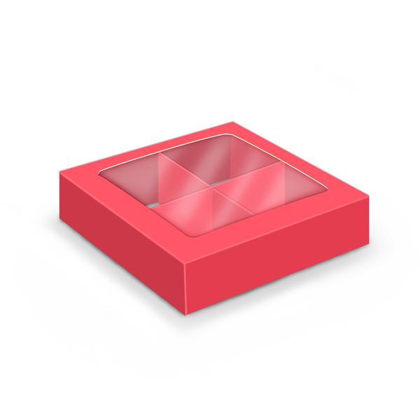Коробка для конфет, 4 ячейки, розовая 12,6 х 12,6 х 4 см
