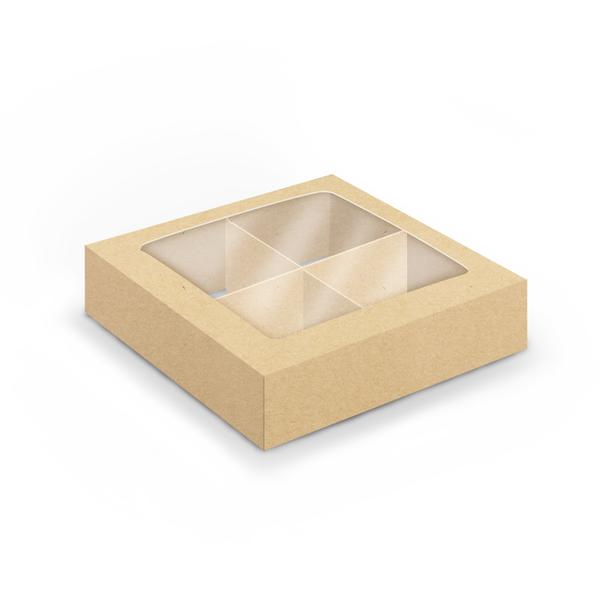 Коробка для конфет, 4 ячейки,  крафт, 12,6 х 12,6 х 4 см