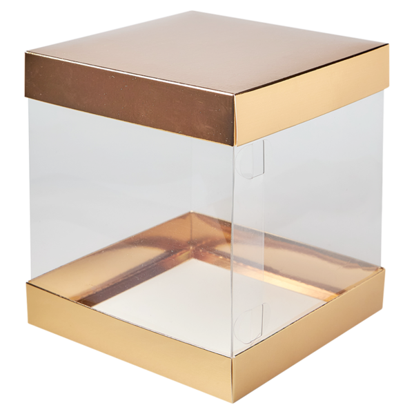 Коробка для торта прозрачная, 160 x 160 x 180, золотая