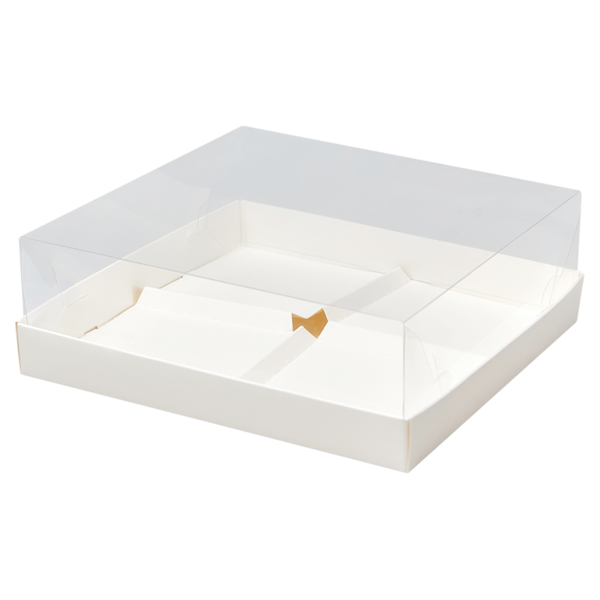 Коробка для пирожныx  на 4 шт. с прозрачной крышкой, 180 x 180 x 65, белая