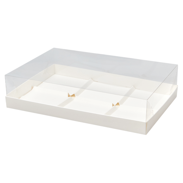 Коробка для пирожныx  на 6 шт. с прозрачной крышкой, 273 x 180 x 65, белая