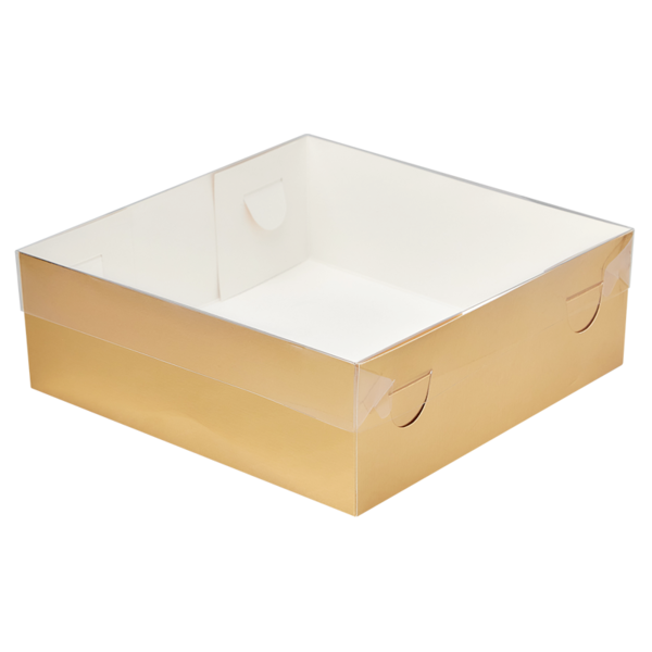 Коробка для кондитерскиx  изделий с прозрачной крышкой, 200 x 200 x 70, золотая