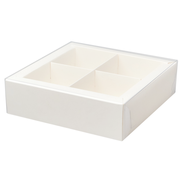 Коробка для десертов 4 шт. с прозрачной крышкой, 170 x 170 x 50, белая