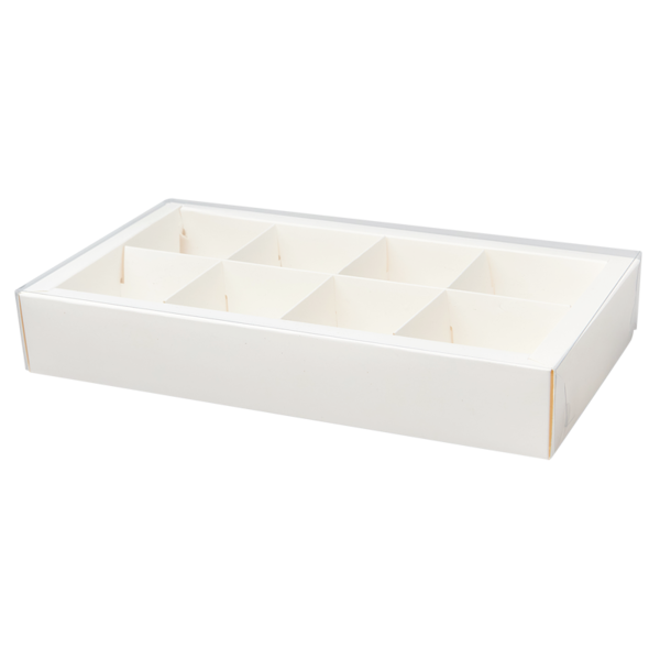 Коробка для десертов 8 шт. с прозрачной крышкой, 310 x 170 x 50, белая