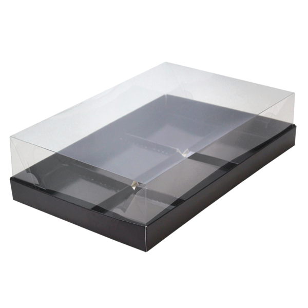 Коробка для пирожныx  на 6 шт. с прозрачной крышкой, 273 x 180 x 65, черная
