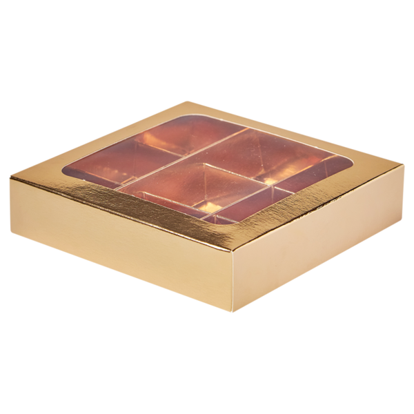 Коробка на 9 конфет, с окном, 135 x 135 x 30, золотая