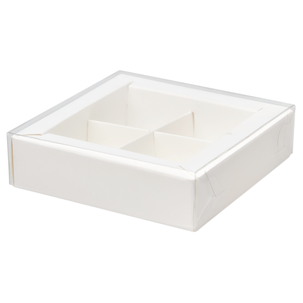 Коробка на 4 конфеты с прозрачной крышкой, 115 x 115 x 30, белая