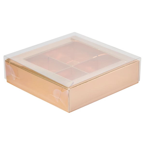 Коробка на 4 конфеты с прозрачной крышкой, 115 x 115 x 30, золотая