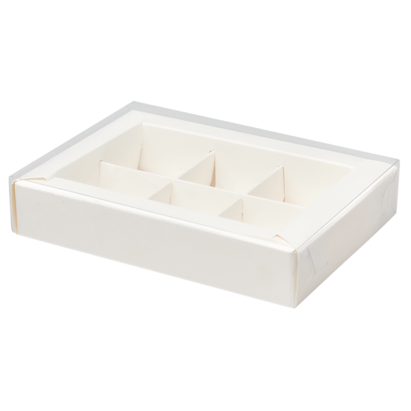 Коробка на 6 конфет с прозрачной крышкой, 155 x 115 x 30, белая