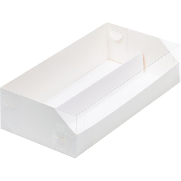 Коробка для макарон с пластиковой крышкой и ложементом 210 х 110 х 55 мм, белая