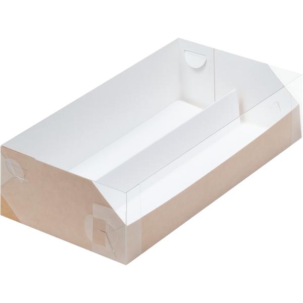 Коробка для макарон с пластиковой крышкой и ложементом 210 х 110 х 55 мм, крафт