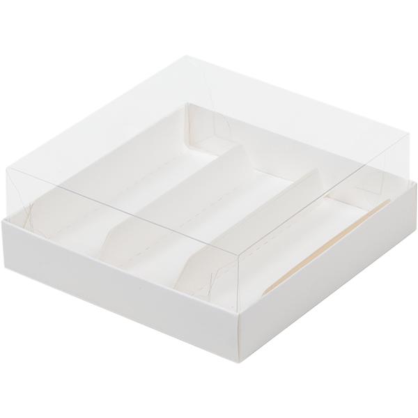 Коробка для 3 эклеров и пирожных с прозрачной крышкой 135 x 130 x 50 мм, белая