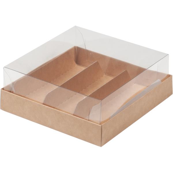 Коробка для 3 эклеров и пирожных с прозрачной крышкой 135 x 130 x 50 мм, крафт