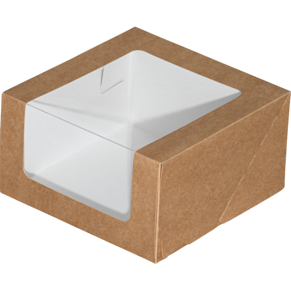 Коробка для торта с большим окном, крафт,  180 x 180 x 100 мм, ForGenika