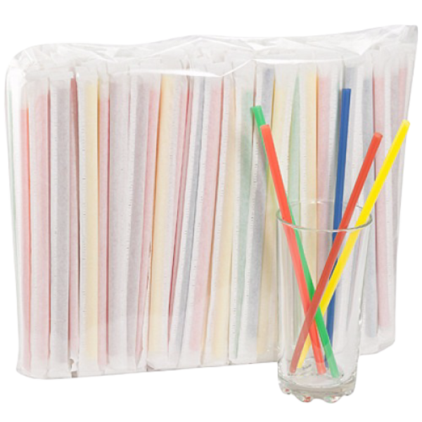 Трубочки для коктейлей прямая в инд. упаковке M 7 x 210 мм , цветные, 250 шт