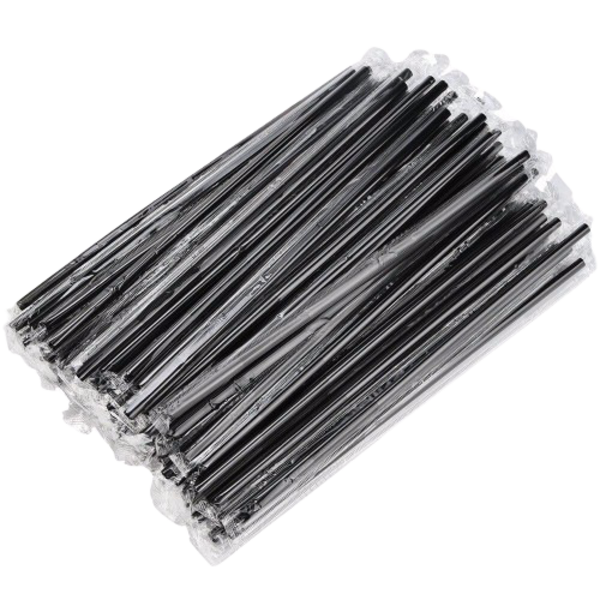 Трубочки для коктейлей прямая в инд. упаковке M 7 x 210 мм , черные, 250 шт