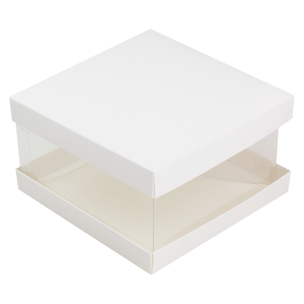 Коробка для торта прозрачная 220 x 220 x 120 мм, белая, I Love Bake